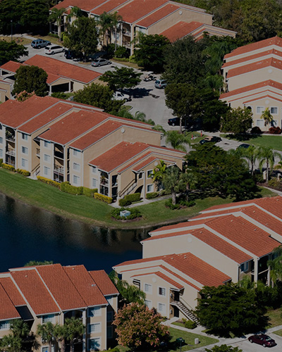 aerial view of commercial properties