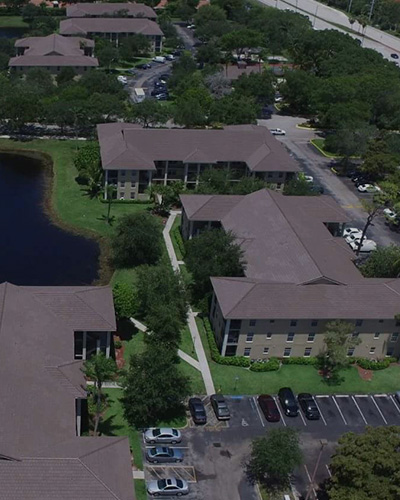 aerial view of commercial properties